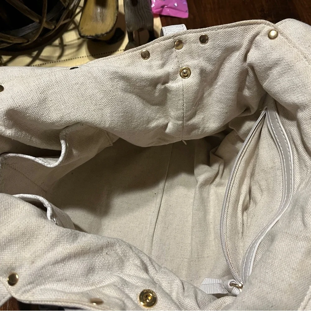 Michael Kors Cream Woven Leather Hobo with Gold-Tone Studs